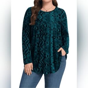 Teal Snake Print Long Sleeve Top